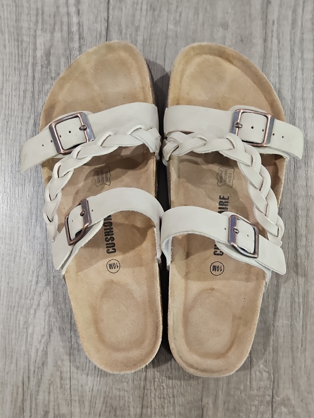 Cushionaire Lizzy cork foot bed braided summer slip on sandals size 10